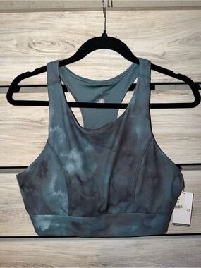 Apana Teal and Charcoal Tie-Dye High-Neck Sports Bra